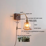 Walnut Copper LED Wall Lights Fixture with Pull Chain Switch - Modern Bedside Lamp