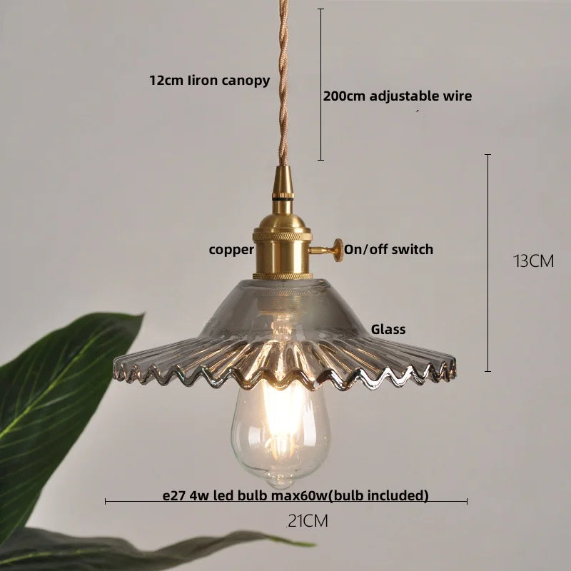 Afralia™ Flower Green Glass LED Pendant Lights Kitchen Restaurant Nordic Modern Hanging Lamp