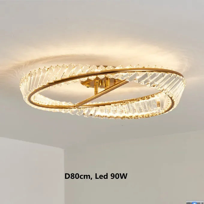 Gold Metal LED Dimmable Ceiling Light with K9 Crystals
