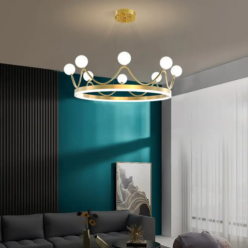 Glass Crown Chandelier Pendant Light for Bedroom Ceiling, Modern Suspension Lamp