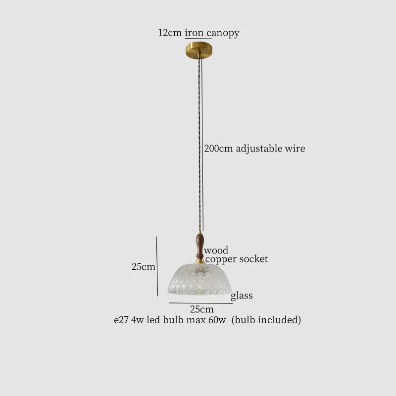 Glass LED Pendant Light Modern Wood Copper Hanglamp for Bar Cafe Loft
