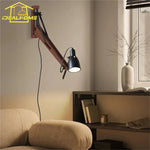 LED Long Pole Swing Arm Wall Lamp, Solid Wood, Adjustable, Industrial Designer