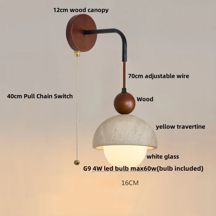 White Glass LED Wall Lights Modern Bedside Lamp Sconce with Pull Chain Switch