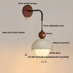 White Glass LED Wall Lights Modern Bedside Lamp Sconce with Pull Chain Switch