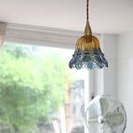 Copper Socket LED Pendant Light with Phenix Glass Shade, Adjustable Hanging Lamp