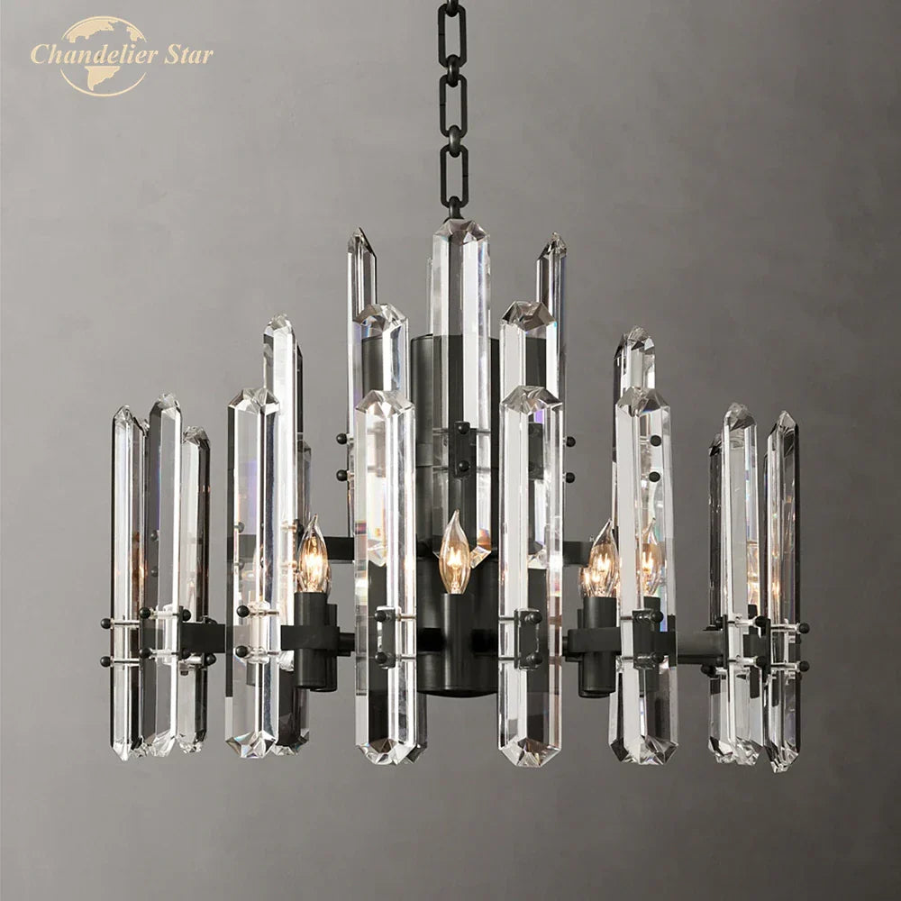 Brass Chrome Black Metal LED Crystal Chandeliers Pendant Lamps for Bedroom & Living Room