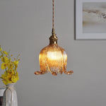 Afralia™ Amber Glass LED Pendant Light - Modern Copper Hanging Fixture