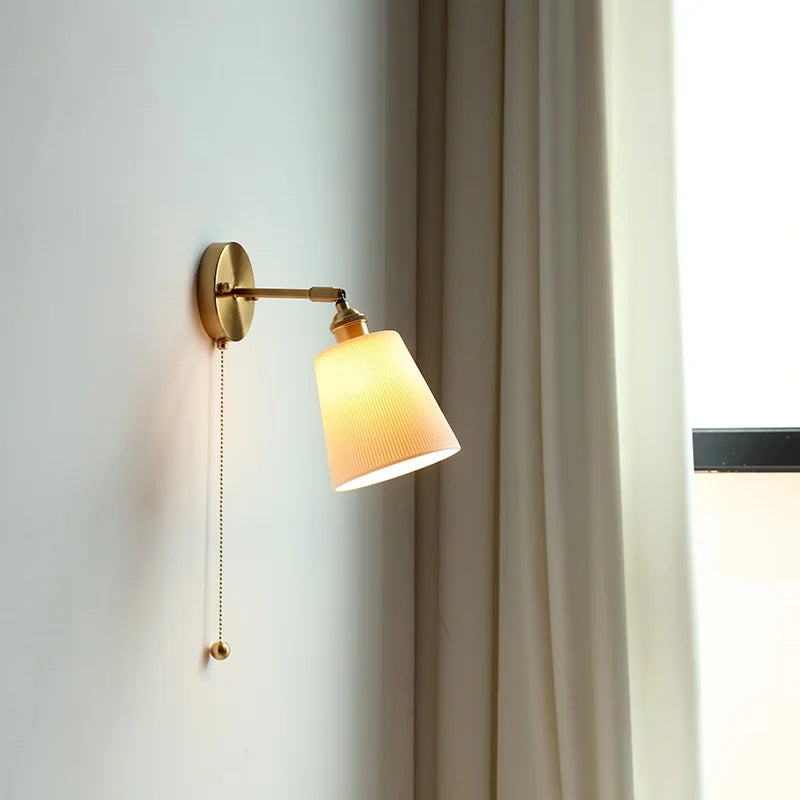 Ceramic LED Wall Sconce with Pull Chain for Bedroom, Living Room, or Bathroom
