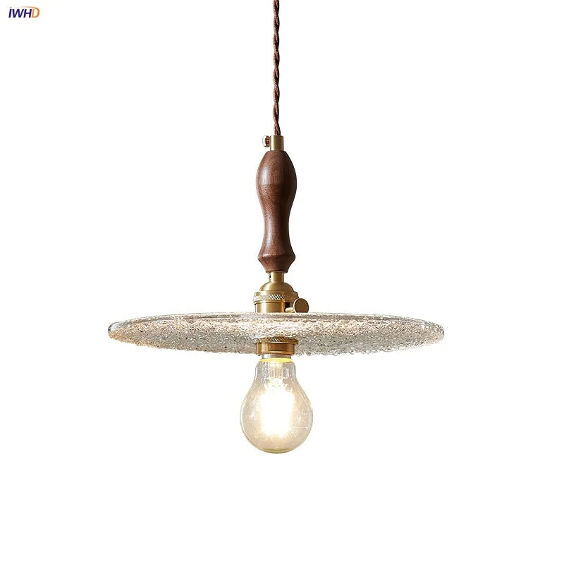Cullet Glass LED Pendant Lamp with Walnut Copper Design for Living and Dining Room