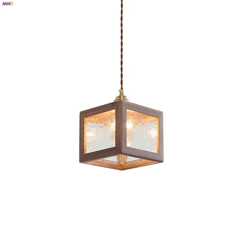 Clear Glass Walnut Wood LED Pendant Lamp - Nordic Modern Hanging Lights