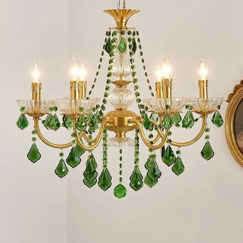 Green Crystal Chandelier for Living Room - Bohemian Style LED Pendant Lighting