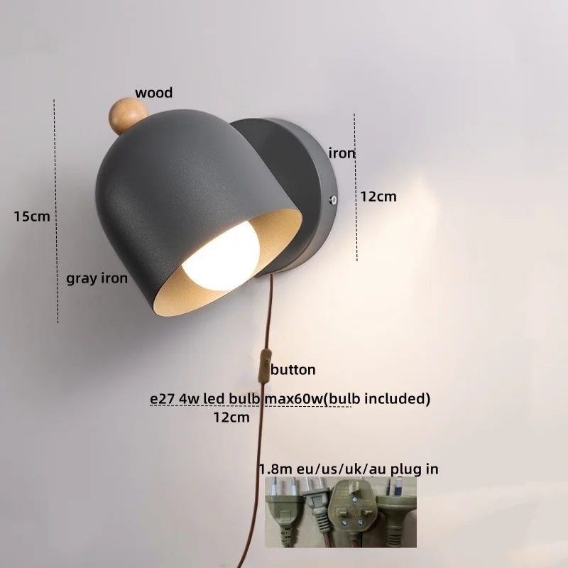 Wood Iron LED Wall Lights with Pull Chain Switch for Modern Living Spaces