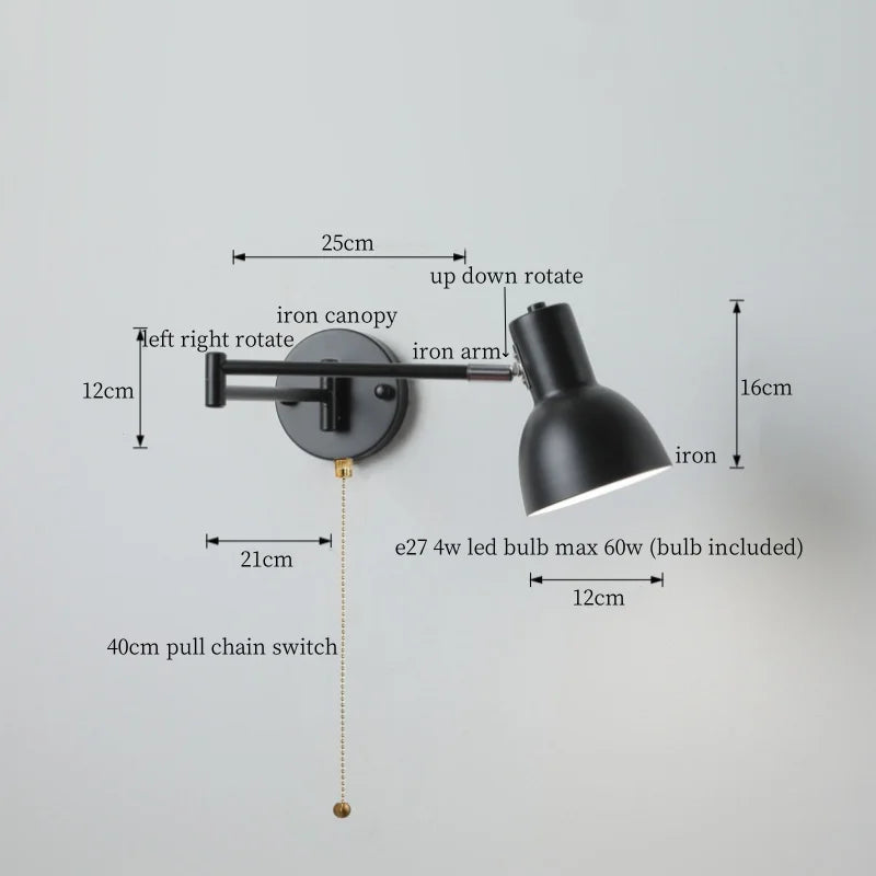 Cream LED Swing Arm Wall Lamp for Living Room Bedroom Mirror Stair Light