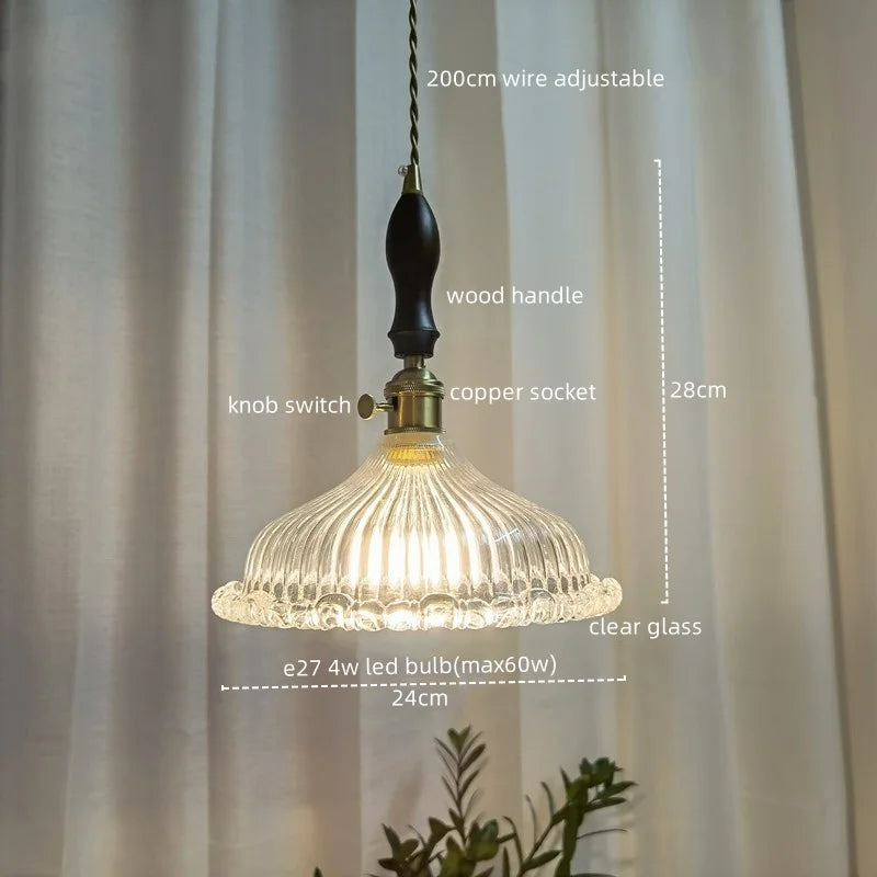 Modern Wood Handle LED Pendant Light for Dining Room, Balcony, Kitchen