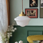 Afralia™ Cream Glass LED Pendant Brass Hanging Lamp for Kitchen Restaurant Living Room