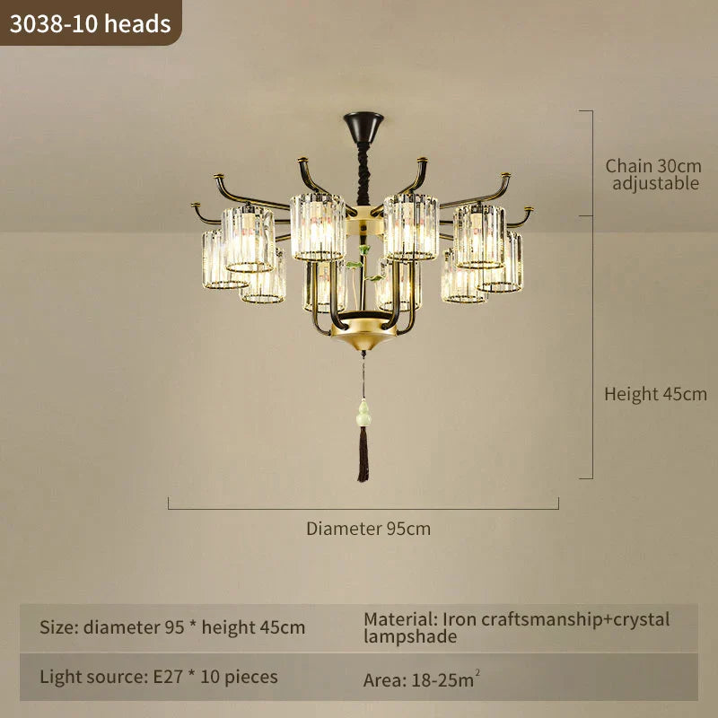 Luxury Copper Jade Chandelier for Middle Floor Living Room