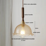 Glass Walnut Copper LED Pendant Light for Living Dining Bedroom, Nordic Modern Design