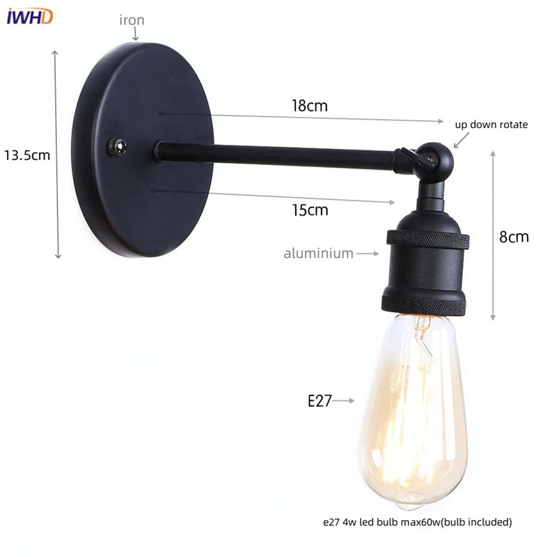 Afralia™ Loft LED Wall Light Industrial Vintage Bedroom Bedside Lamp
