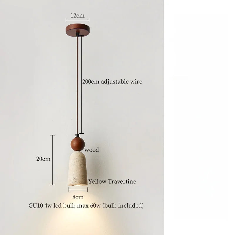 Afralia™ Yellow Travertine Pendant Light | Mid-Century Modern LED Dining Room Hanging Lamp