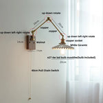 Ceramic Ball Brass Walnut Wood Wall Light with Pull Chain Switch