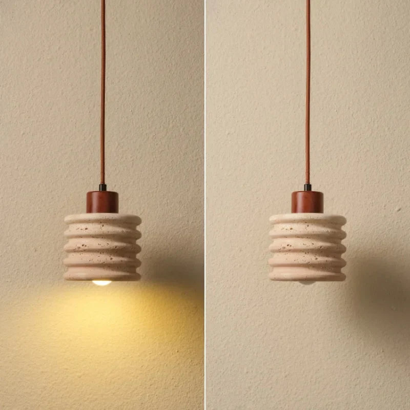 Yellow Travertine LED Pendant Light - Modern Nordic Adjustable Hanging Lamp