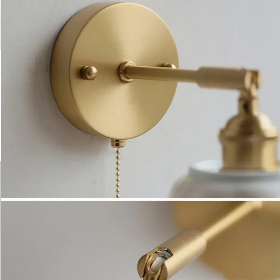 Ceramic Copper LED Wall Sconce Pull Chain Switch Reading Room Bedside Lamp