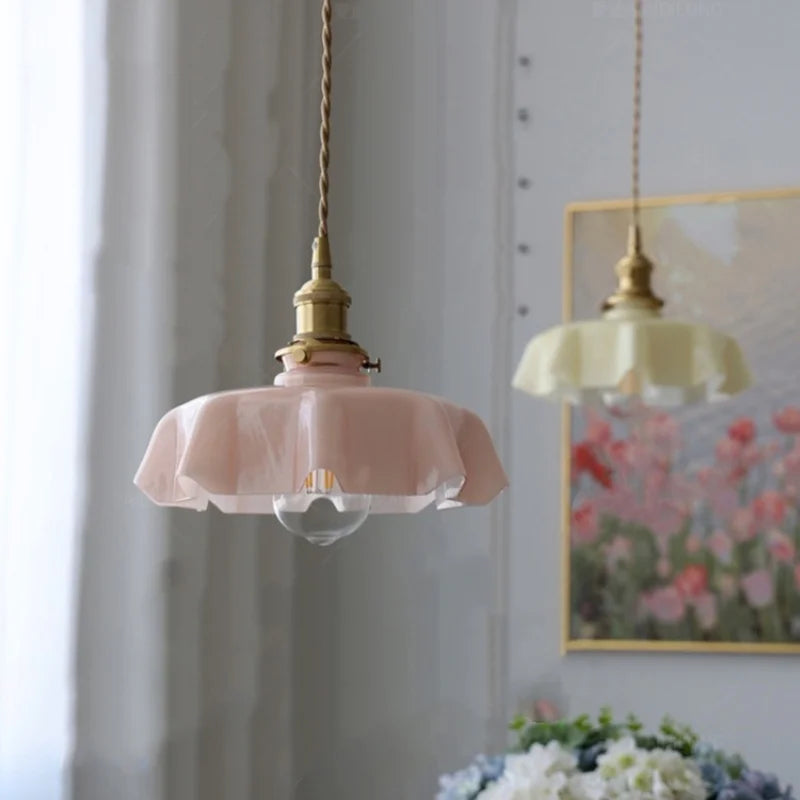 Afralia™ Pink Glass Art LED Pendant Light for Dining Room & Cafe