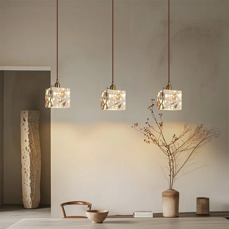 Terrazzo Stone LED Pendant Lamp: Modern Nordic Aluminum Lighting for Home Decor