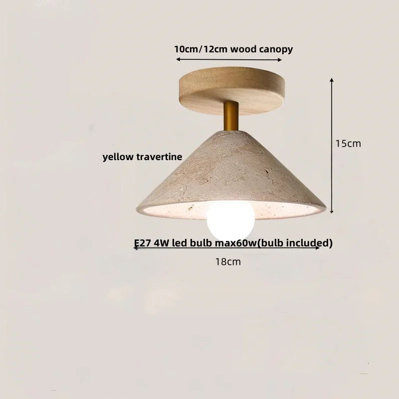 White Glass LED Ceiling Light Fixture Modern Yellow Stone Wood Base Nordic Design