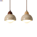 Japanese LED Hanging Lamp Yellow Travertine Pendant Lighting for Bedroom and Dining Room