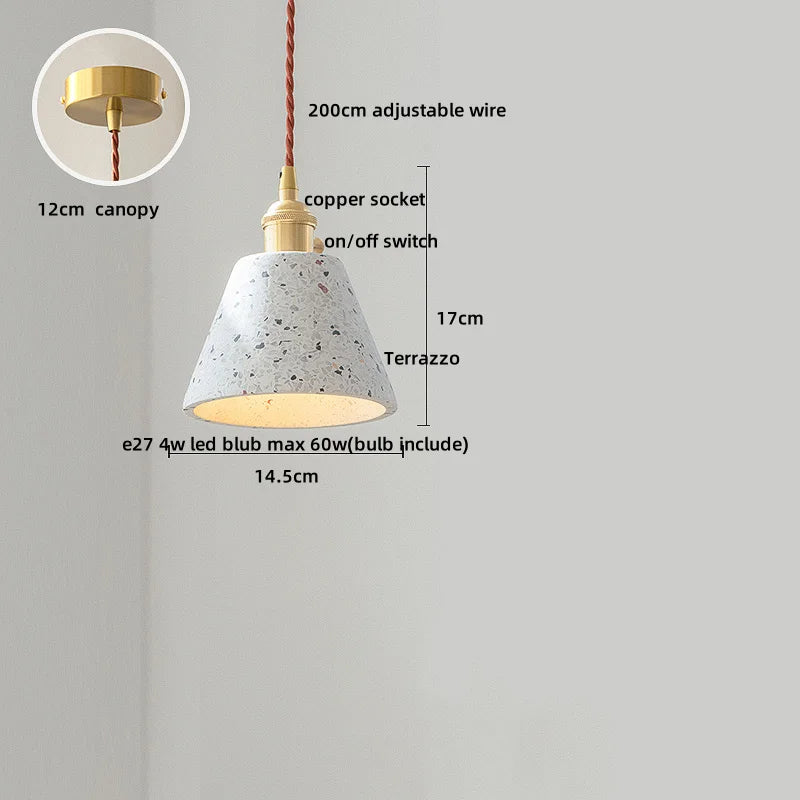 Afralia™ Terrazzo Stone LED Pendant Lamp with Copper Knob Switch