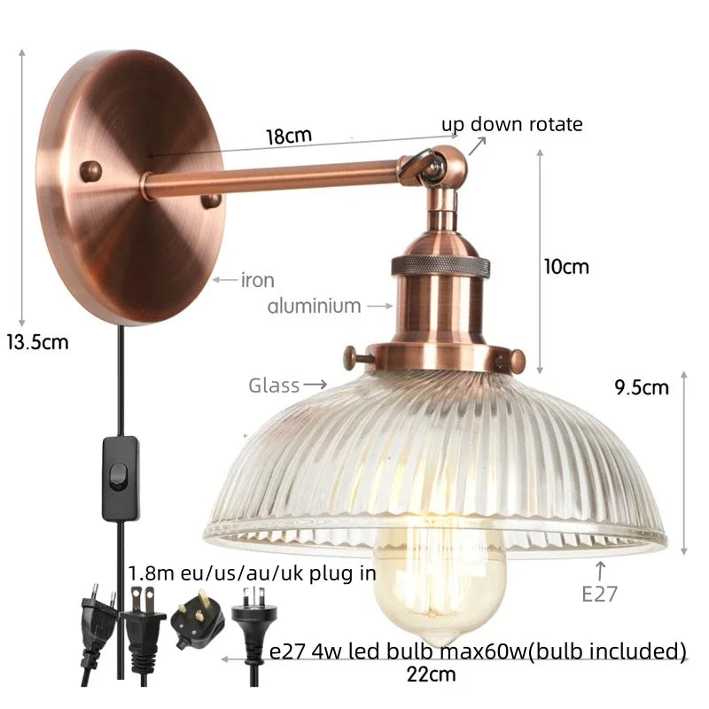Clear Glass LED Wall Sconce | Industrial Rural Stair Light Fixtures