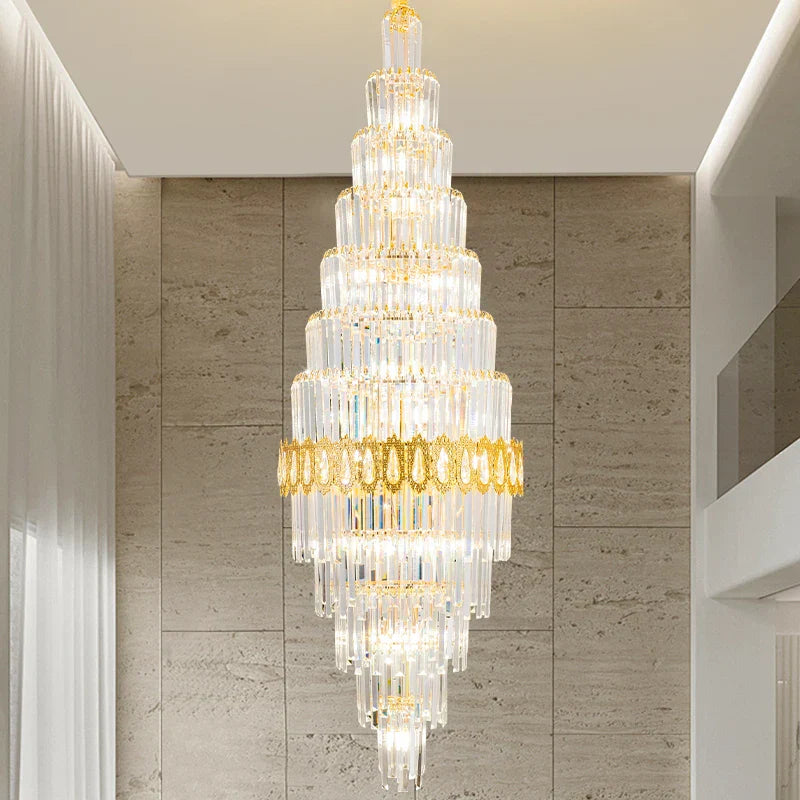 Hollow Spiral Staircase Chandelier | Modern Long Crystal Light for Villa Livingroom