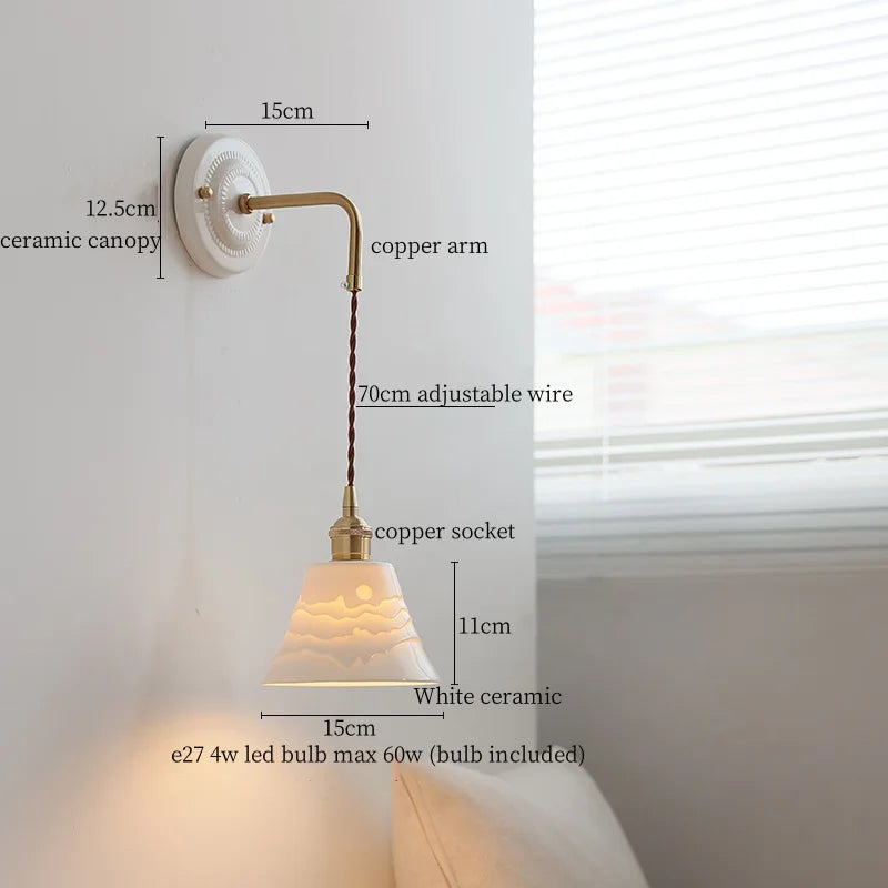 Afralia™ Copper Arm Vintage LED Wall Lamp 70CM Adjustable Wire Living Room Bedroom Light