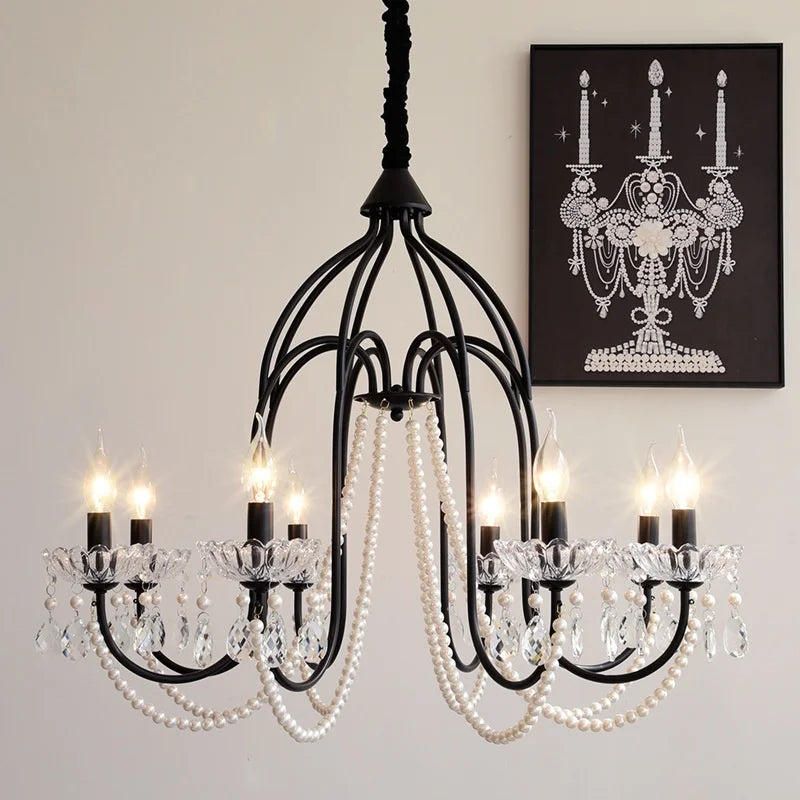 Black E14 Candle Chandelier: French Living Room Pendant Lighting for Home Decor