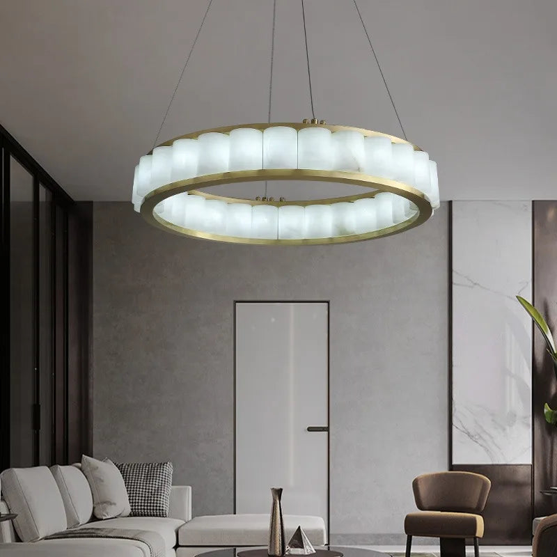 Spanish Marble Brass Chandelier: Luxury LED Lighting for Hotels & Villas