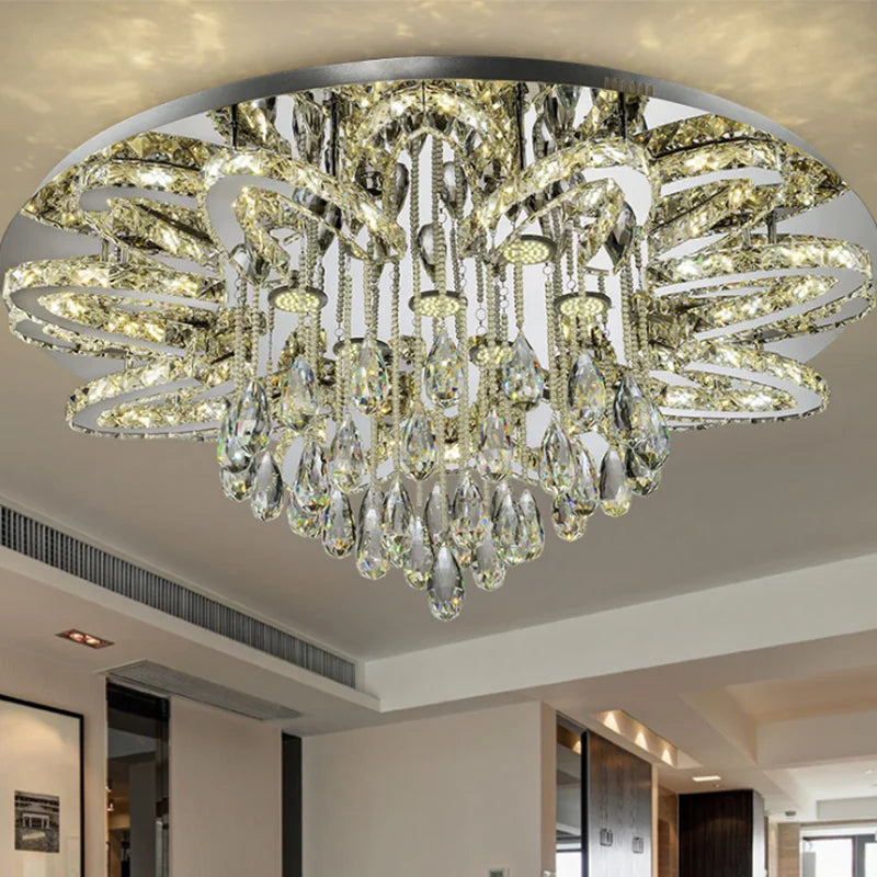 Dimmable LED Crystal Chandelier Chrome Ceiling Light Fixture