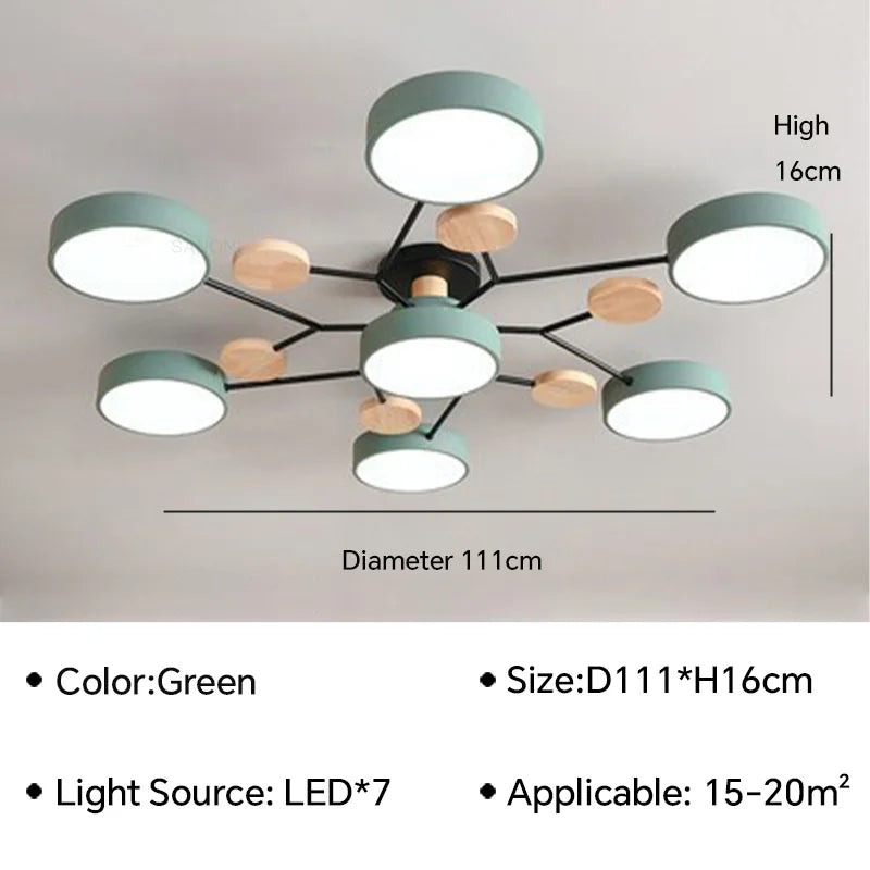 Modern LED Ceiling Lamp - Wood Round Ceiling Lights Macaron Chandelier