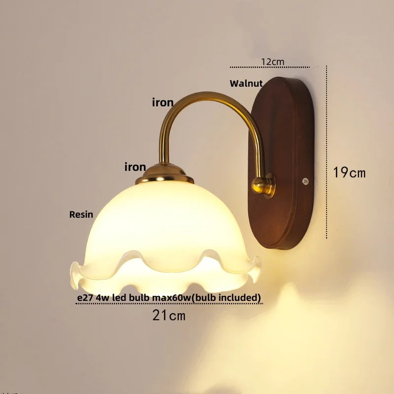 Afralia™ Modern Walnut Wood LED Wall Light Fixture with Pull Chain Switch