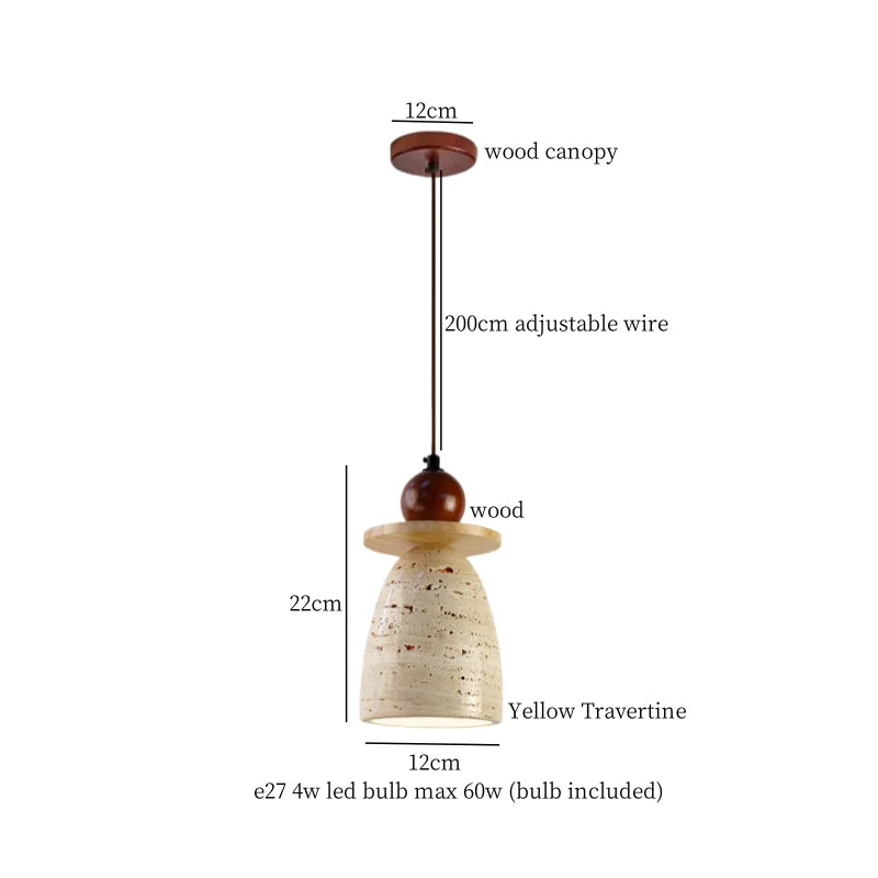 Yellow Travertine Stone LED Pendant Light for Bedside Living Room Decor