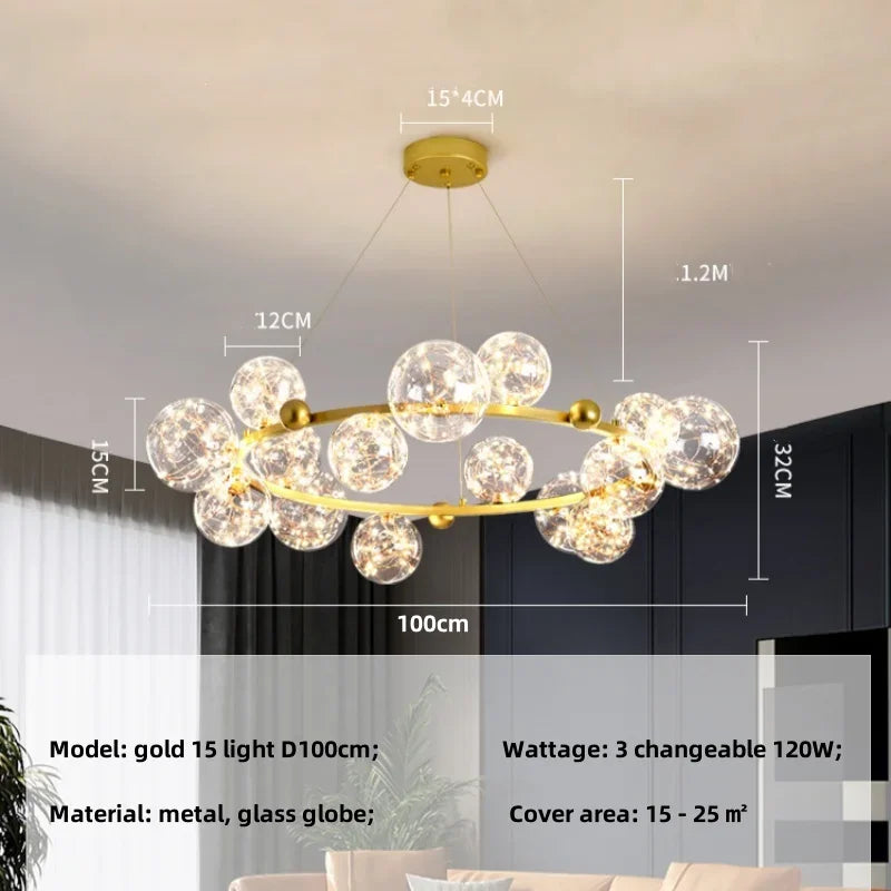 Modern Dimmable Metal Pendant Lights with Glass Globe for Dining Room & Bar
