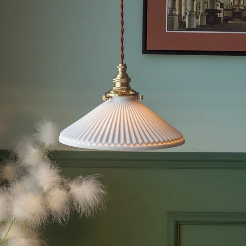 Ceramic LED Pendant Light: Modern Brass Hanging Lamp for Home Decor