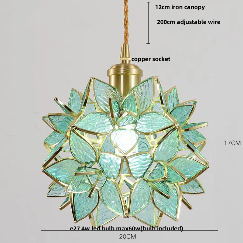 Glass Flower LED Pendant Light Fixture for Modern Luxury Home Decor