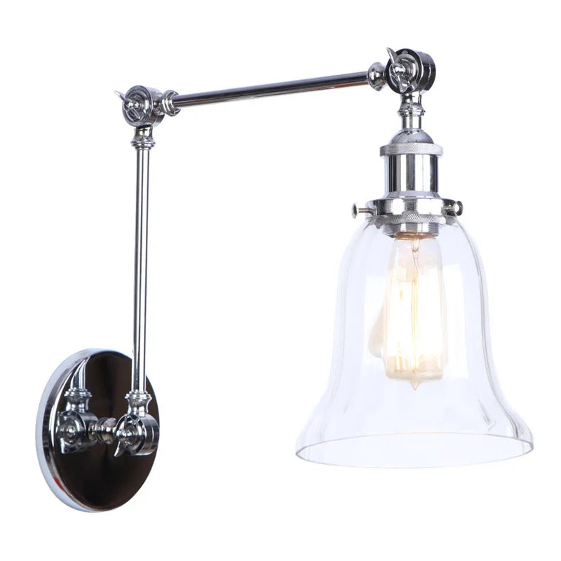 Chrome Industrial LED Wall Sconce Swing Arm Clear Glass Lamp