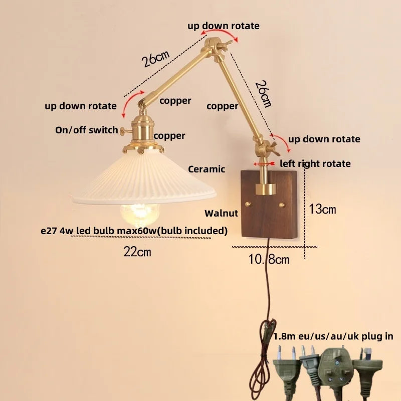 Rotatable Wood LED Wall Sconce with Pull Chain Switch.