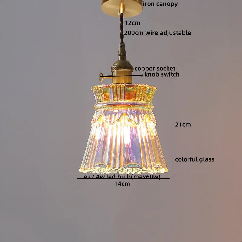 Copper Glass LED Pendant Lamp for Dining Living Room Bedroom Bar Nordic Style Hnaging Light