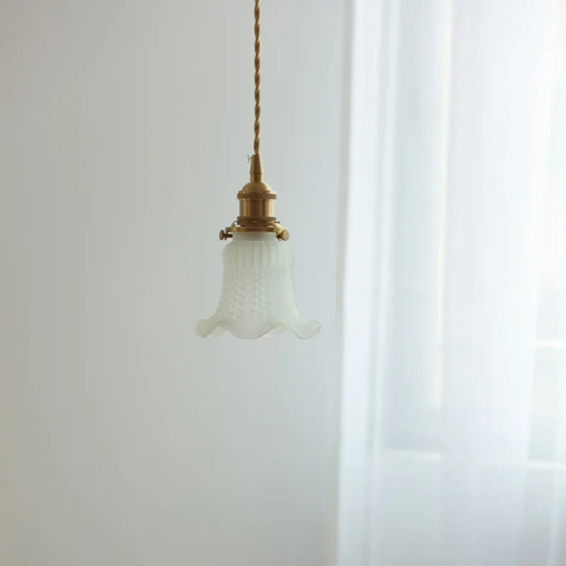 White Glass LED Pendant Lamp Copper Hanging Light Nordic Modern