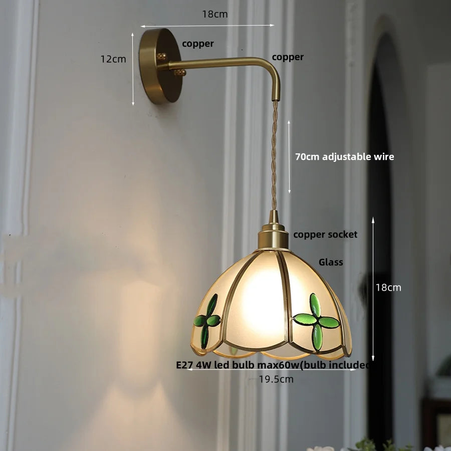 Tiffany Glass LED Wall Sconce Pull Chain Switch Bedroom Foyer Lamp