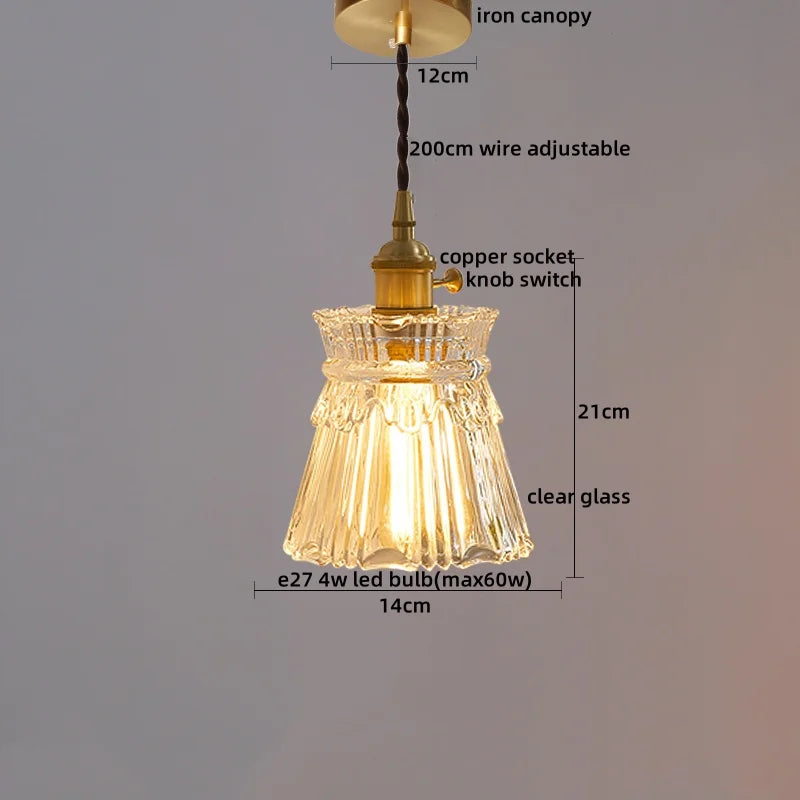 Copper Glass Chandelier LED Pendant Light for Living Room Dining Bar Kitchen