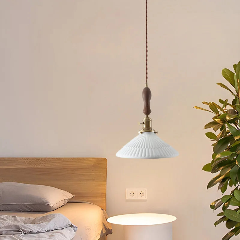 Ceramic Wood LED Pendant Light Fixtures for Bar, Bedroom, Living Room